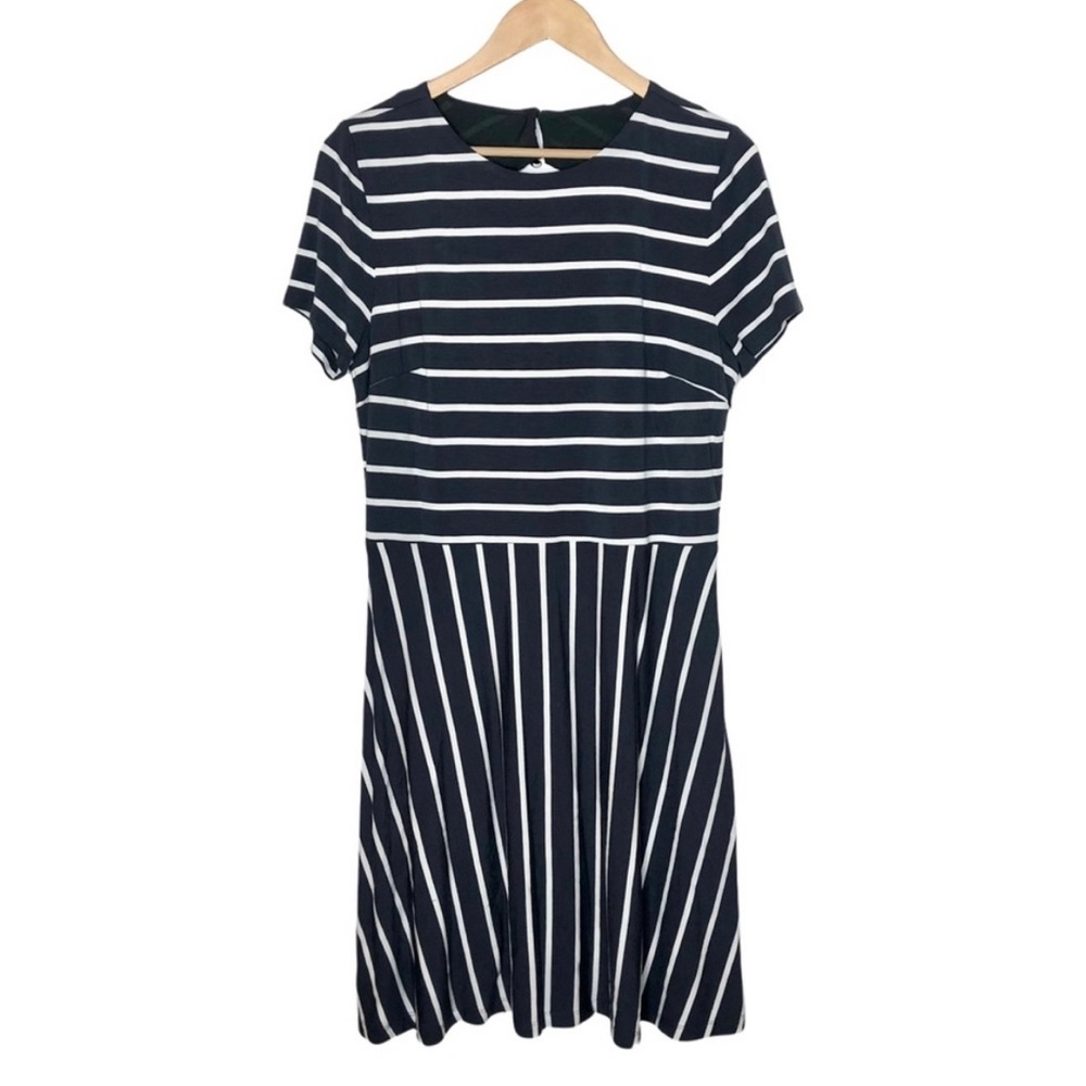 LOFT Blue Gray and White Stripes Short Sleeve Knit Dress Women’s Size 12